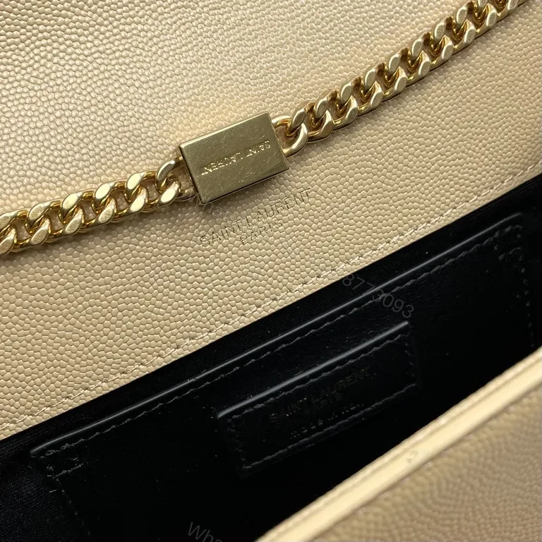 View 9 of Beige Leather Wallet-on-Chain with Gold YSL Logo