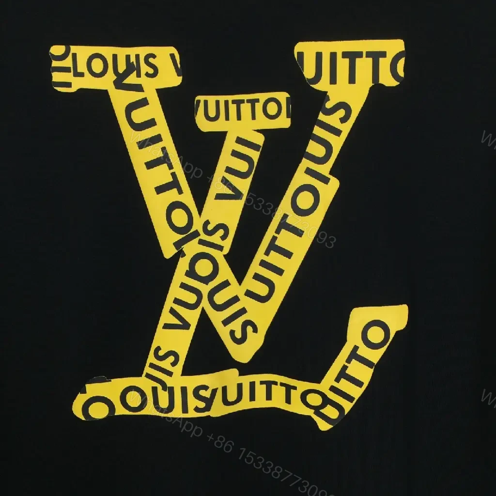 View 3 of Black Cotton Tee, Bold LV-Inspired Graphic, Relaxed Fit Tee