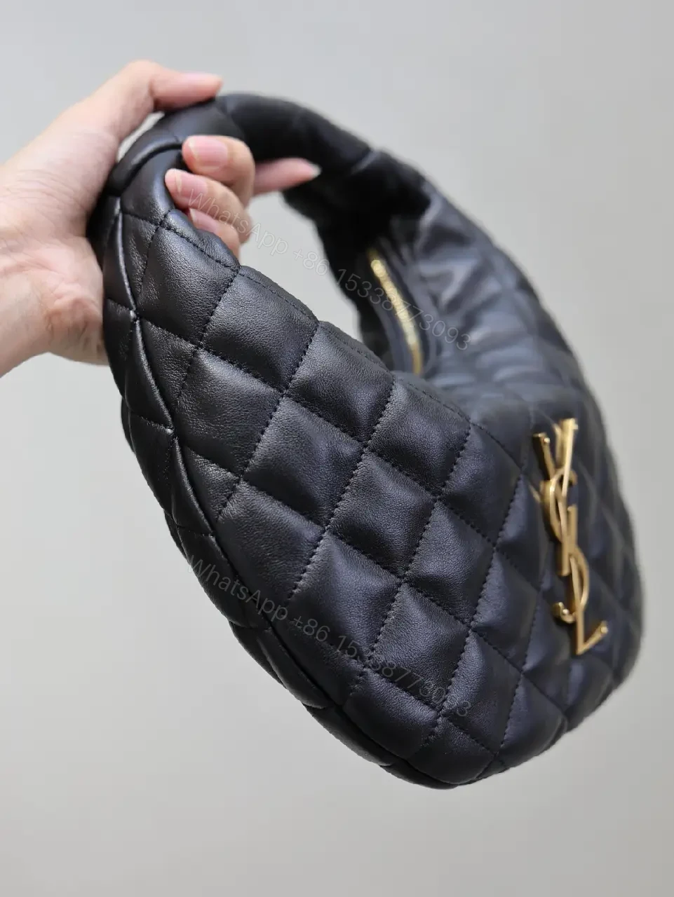 View 2 of Quilted Black Faux-Leather Bag with Gold Hardware