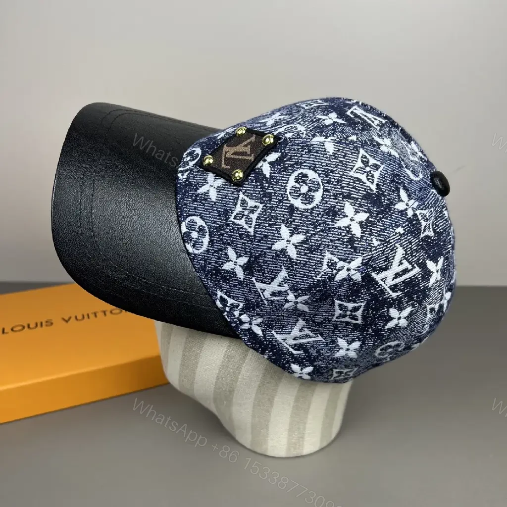 View 4 of Denim Monogram Cap with Leather Visor – Luxe Everyday Style