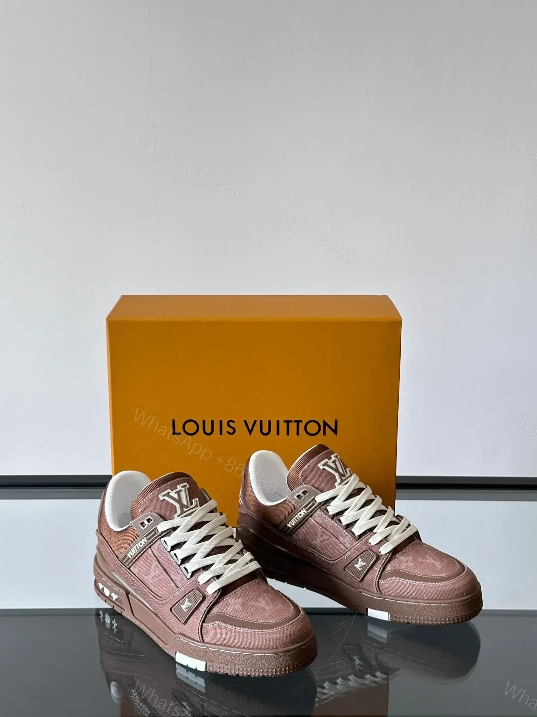 View 4 of LV Men Brown Suede Leather Sneakers