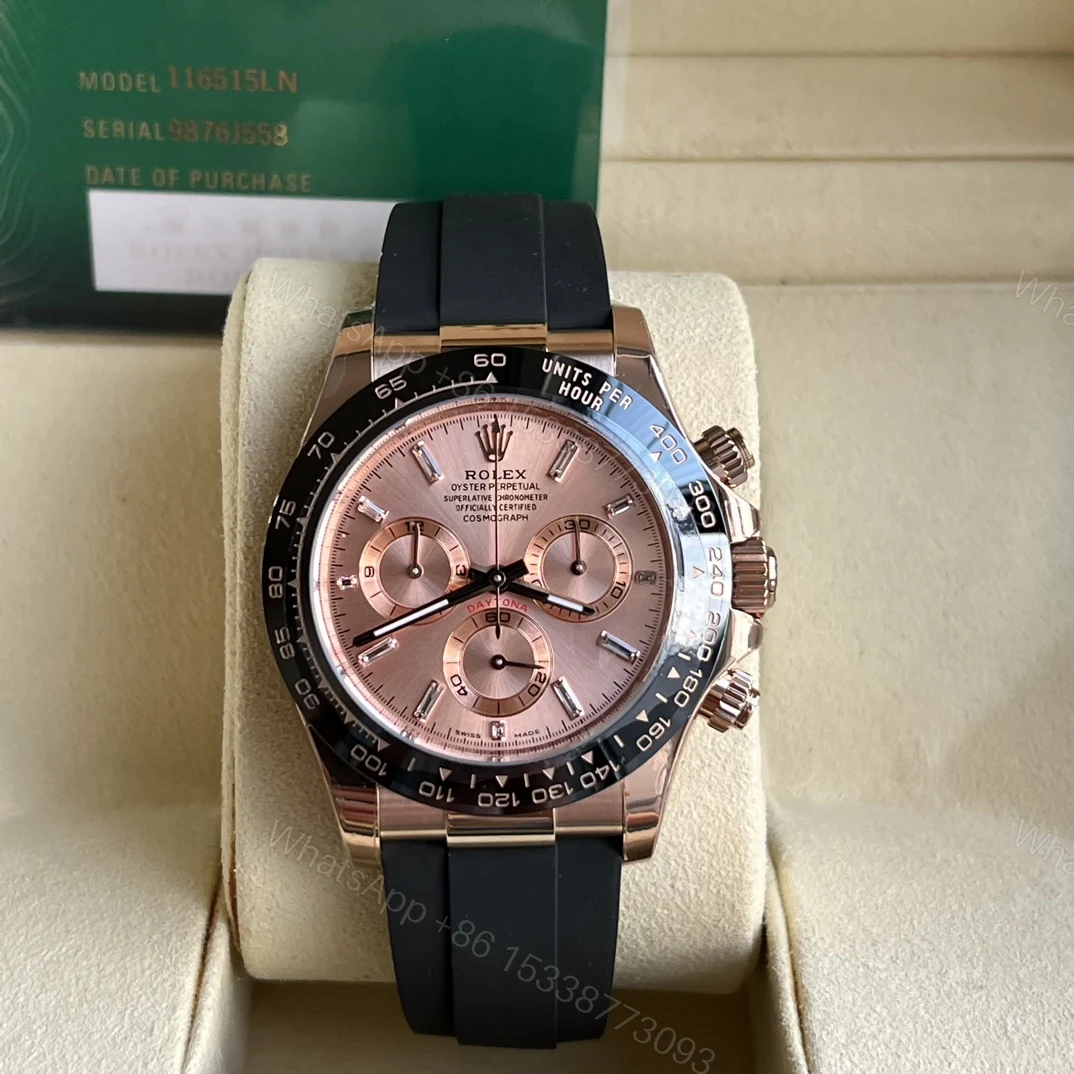 Rolex 原單 男款 Daytona 粉面玫瑰金橡膠帶計時腕錶 潮流質感款 — view 1