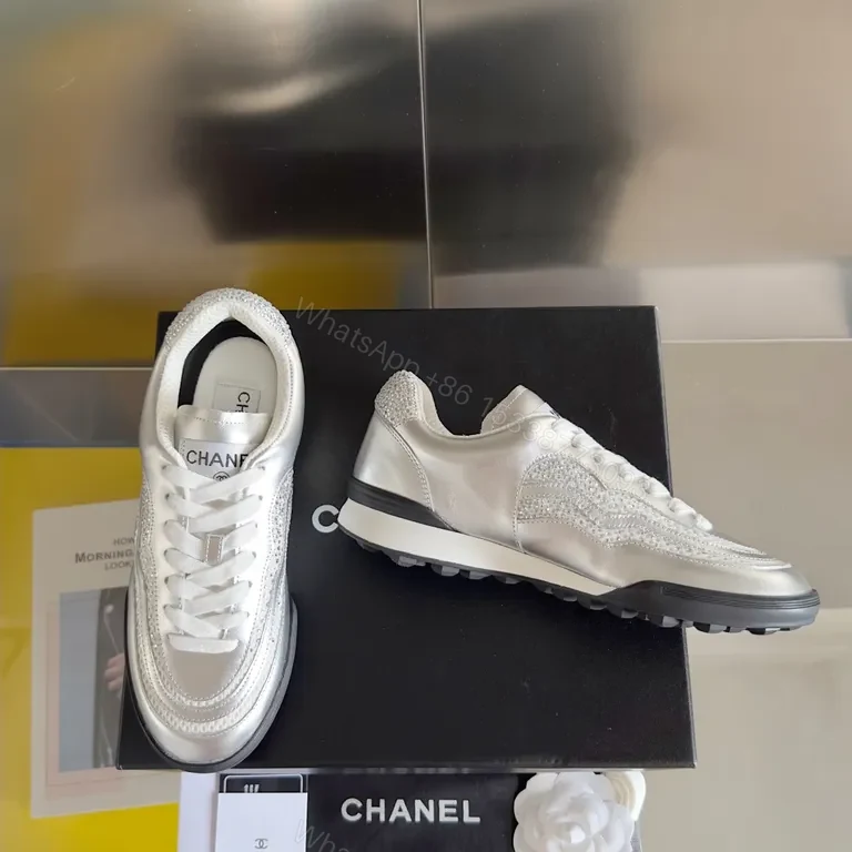 View 4 of Chanel-Inspired Silver Luxe Sneakers: Subtle Opulence