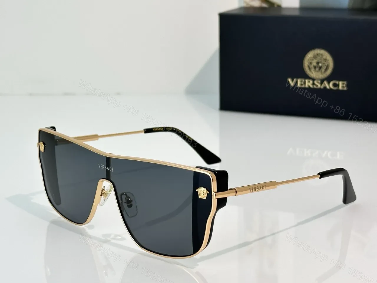 View 6 of Bold Shield Sunglasses: Gold-Accent Modern Luxe Shades