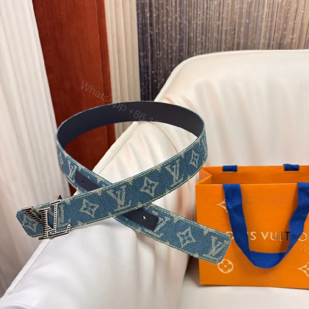 View 10 of Denim-Texture Belt with Gold Buckle - Casual Luxury Accessory