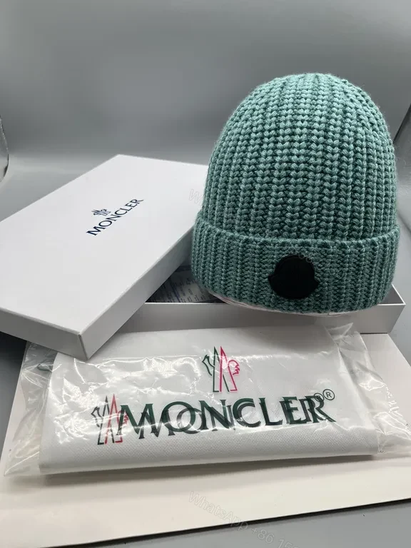 View 2 of Cream Wool-Beam Beanie: Minimalist Luxury Moncler Knit Cap