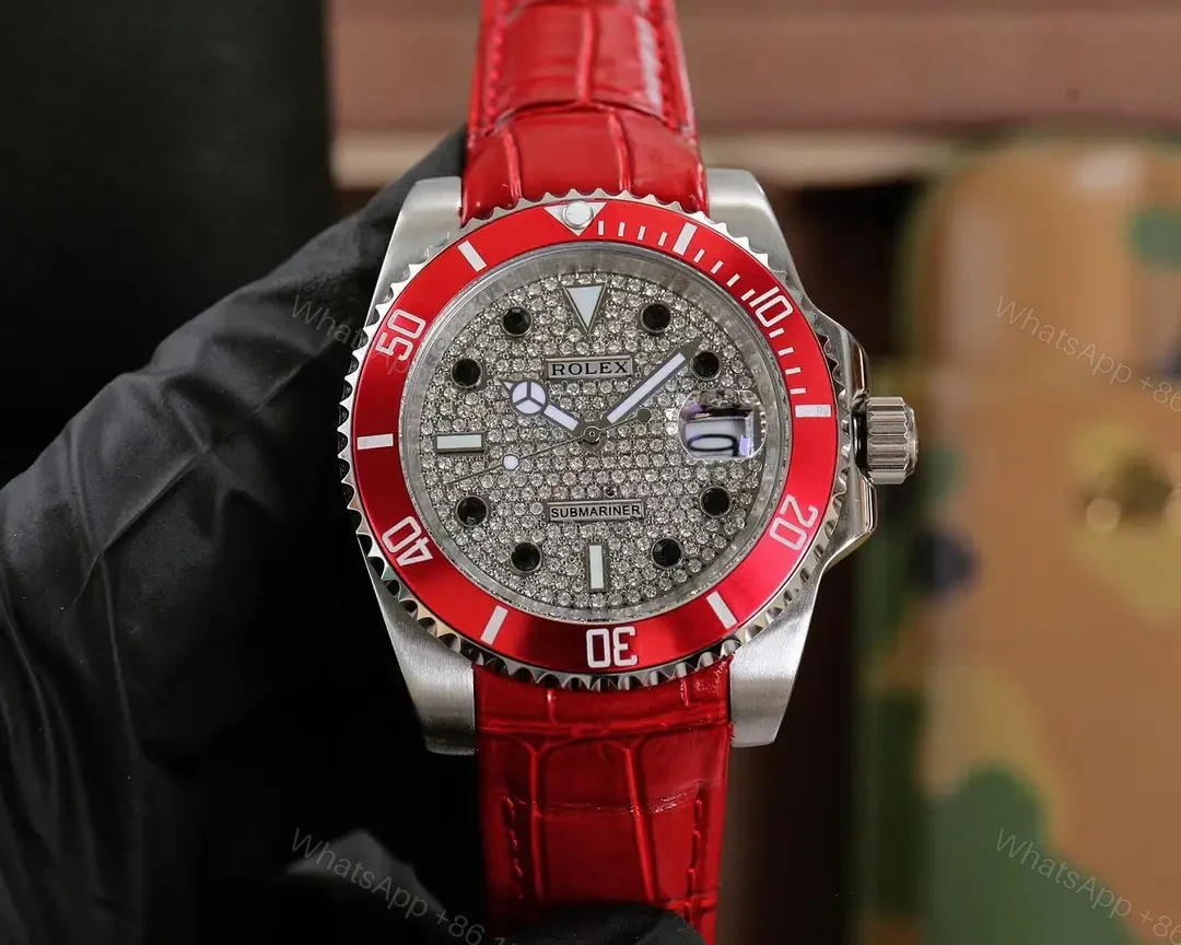 Striking red iced submariner replica 40MM Pavé Diamond Dial RG-SUB-ICED-RED-PAVE — view 1