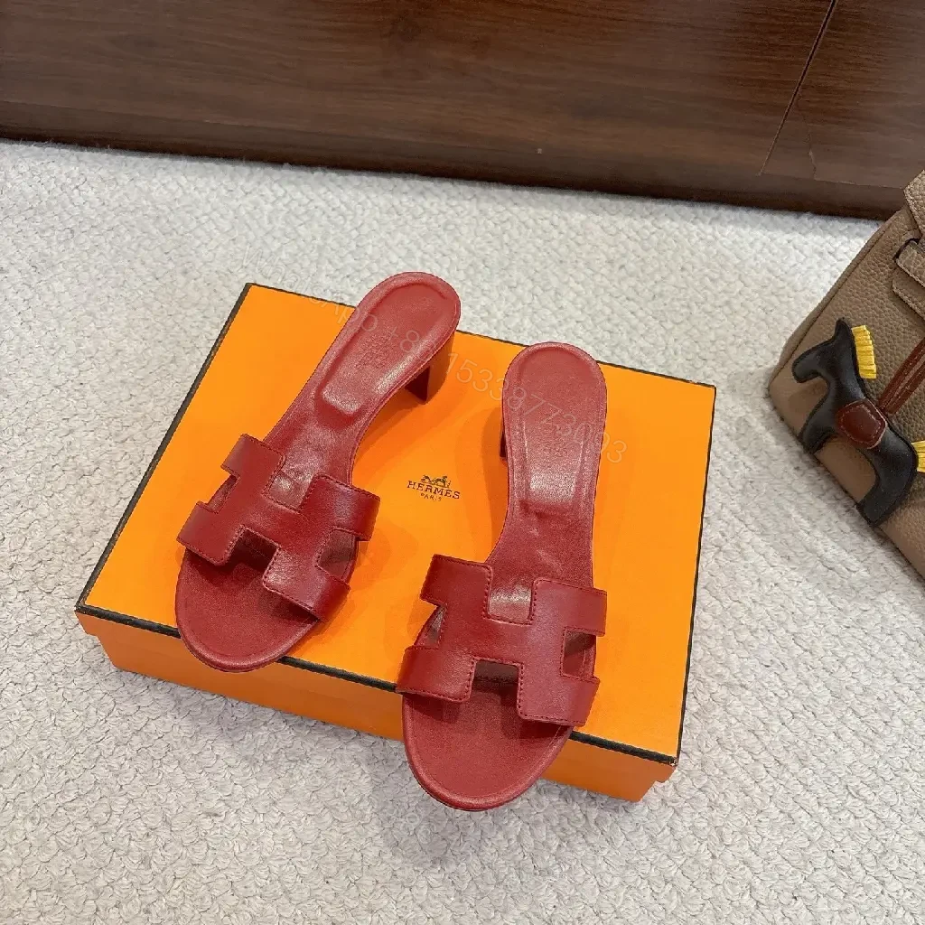View 9 of Red Leather H-Cutout Slip-On Sandals - Comfort Elevation