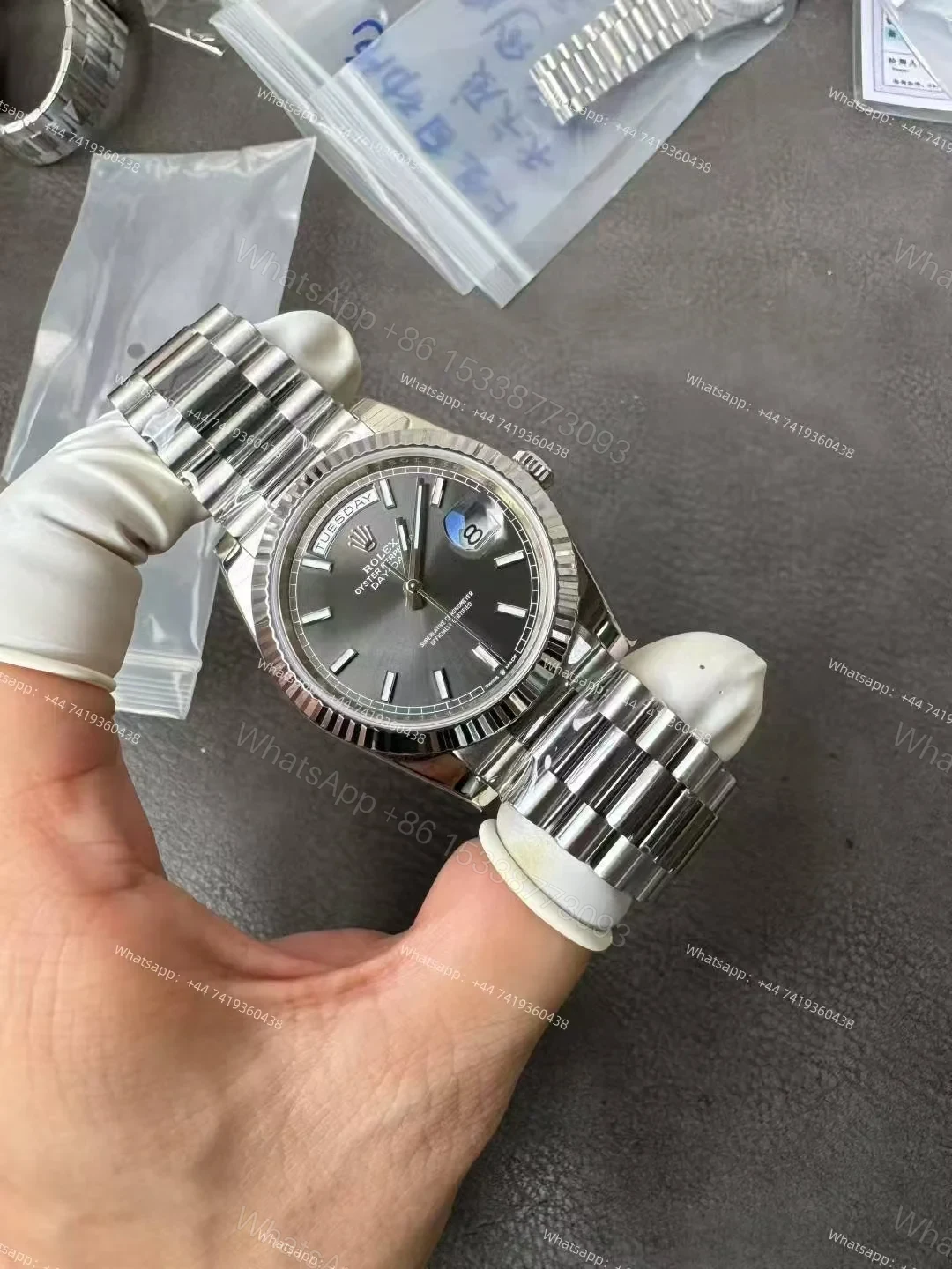 View 3 of Rolex Day-Date M228239-0060 1:1 Replica Gray Dial 40MM 3255 Movement Presidential Bracelet Super Clone Watch