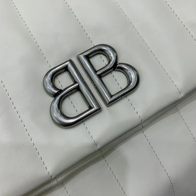 View 3 of Balenciaga-Inspired White Quilted Leather Bag with Chain Straps
