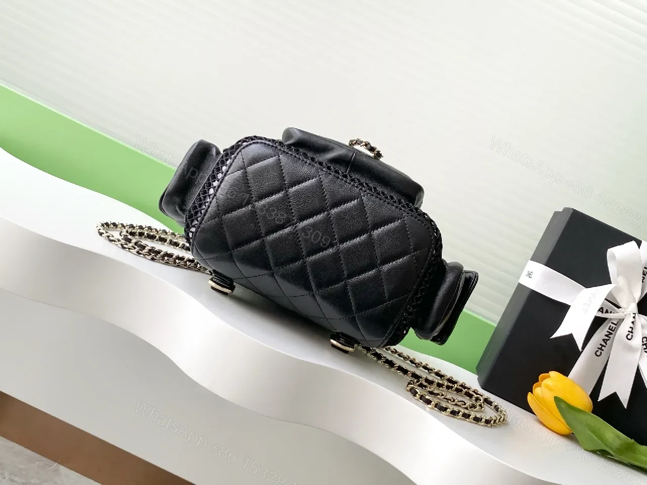 View 7 of Black Quilted Mesh Backpack - Luxury Everyday Carry