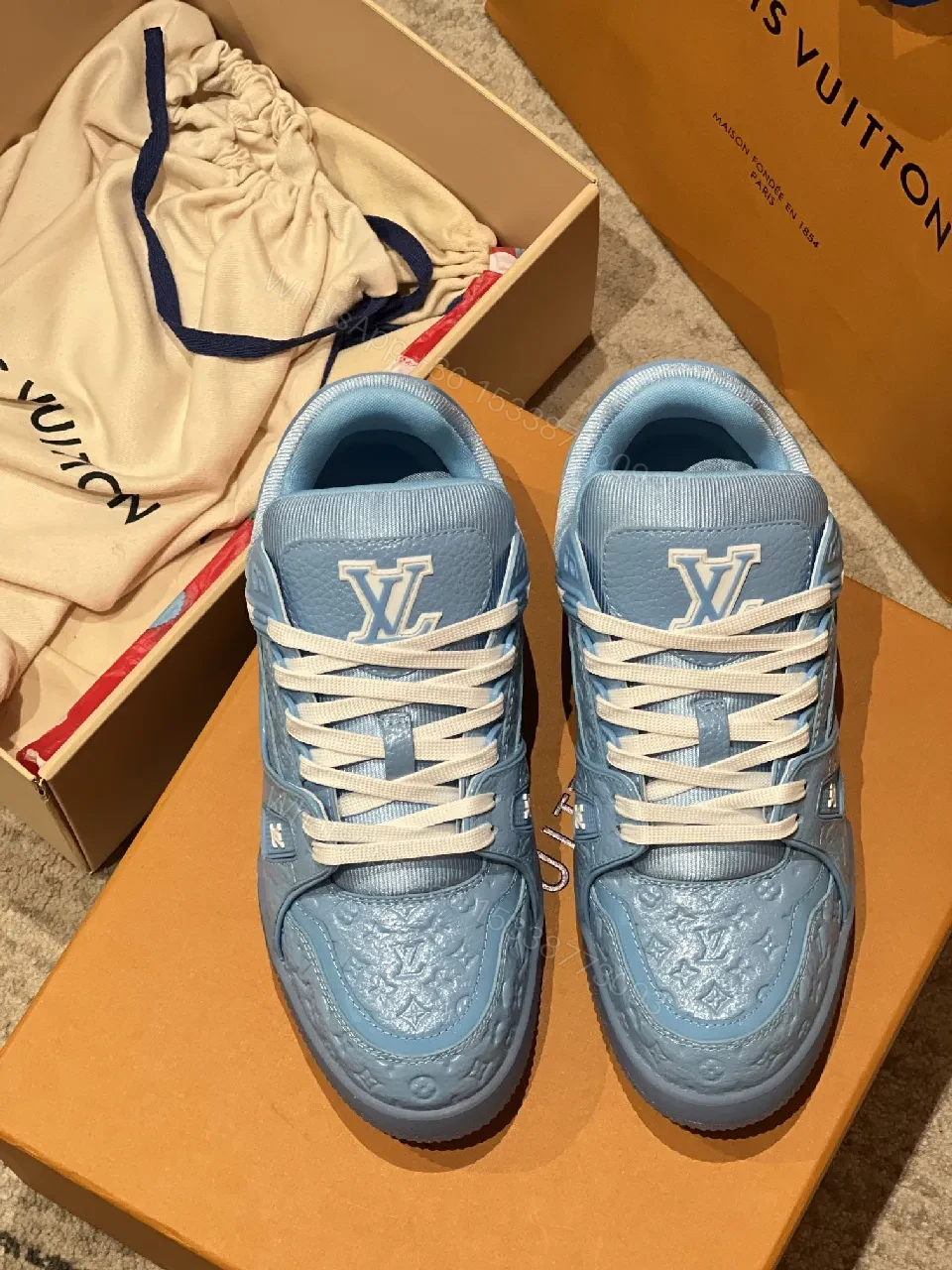 View 6 of Pastel Peak Blue Luxe Trainer with Monogram Texture