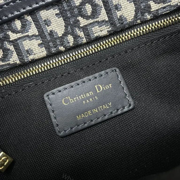 View 4 of Navy Monogram Tote: Dior-Inspired Gold-Accented Bag