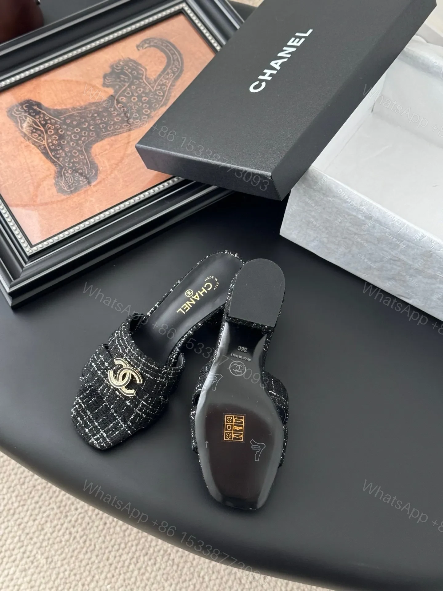 View 4 of Chanel Women Black Tweed Mules