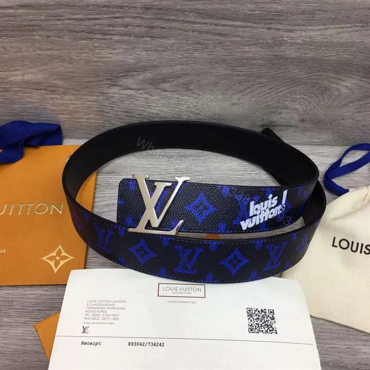 View 6 of LOUIS VUITTON INITIALES EVERYDAY LV 40MM REVERSIBLE BELT BLUE MONOGRAM BLACK CALF LEATHER – B79