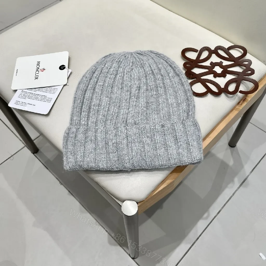 View 2 of Grey Cable Knit Beanie - Moncler-Style Logo Knit Cap