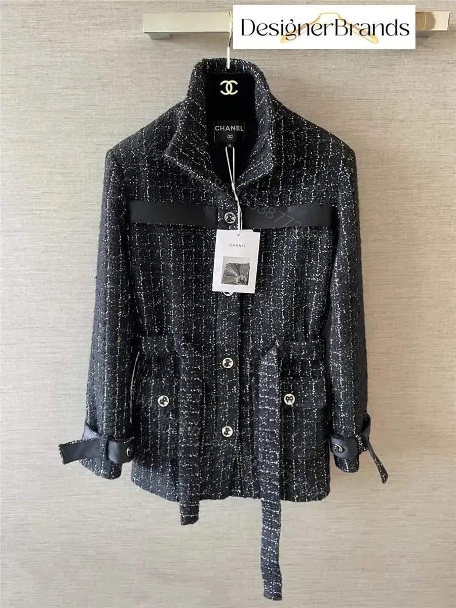 Textured Tweed Belted Jacket with Metallic Accents — view 1