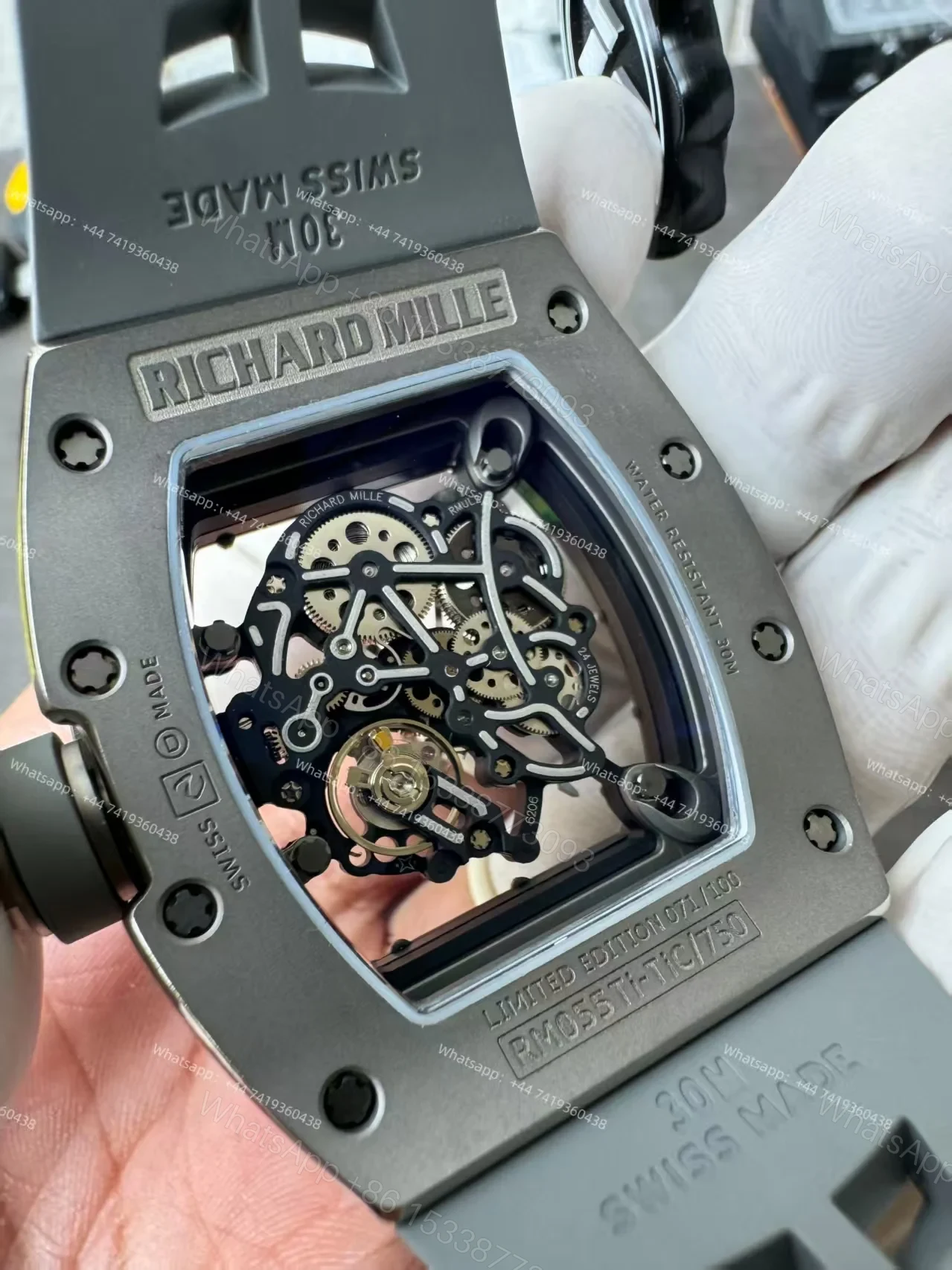View 13 of Super Clone Richard Mille RM 055 Gray Ceramic Titanium Grey Rubber Strap 1:1 Replica Watch