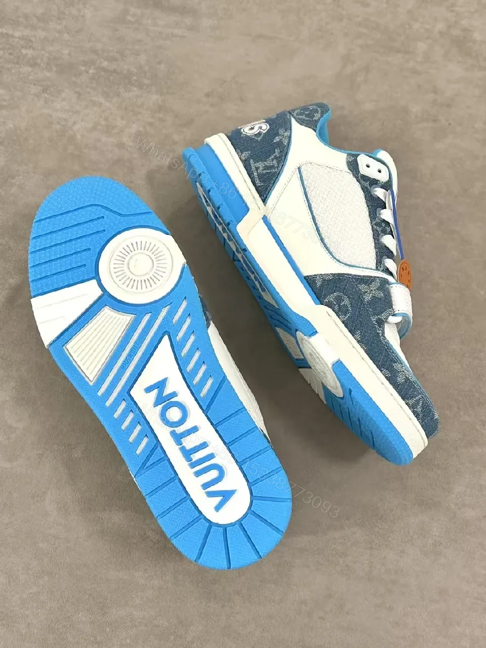 View 6 of Colorful Camouflage-Blue LV-Inspired High-Top Sneakers