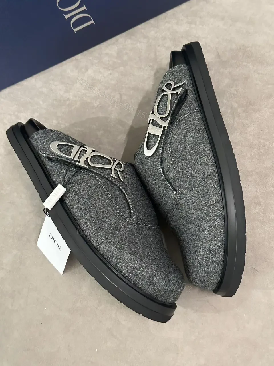 View 8 of Gray Woolen Sleek Style Buckle-Accent Platform Shoes