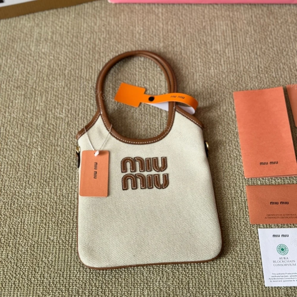 View 2 of MIUMIU IVY CANVAS AND BAG BEIGE 20CM
