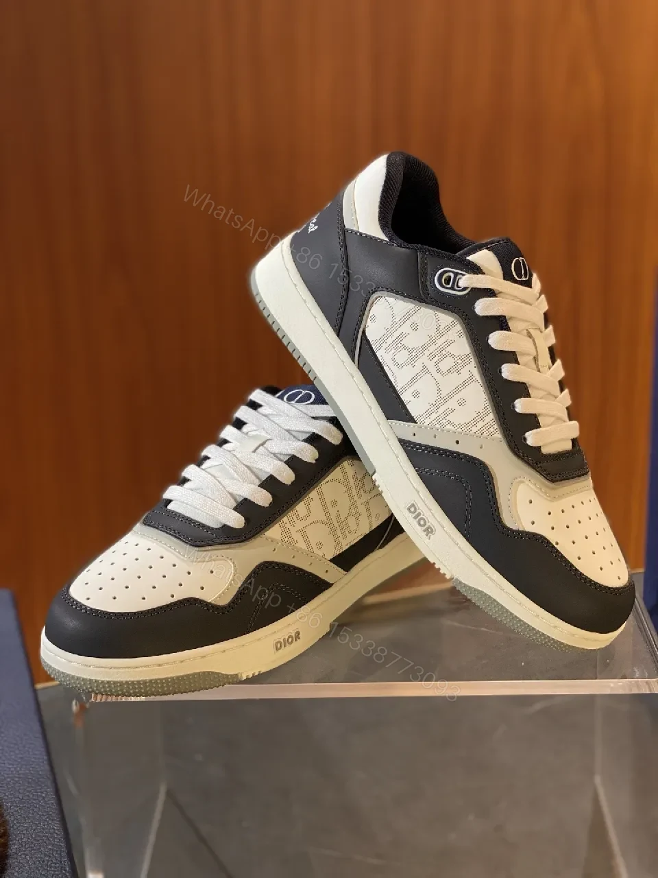 View 7 of Satin-White Leather Sneakers: Contrast Panels, Premium Craftsmanship