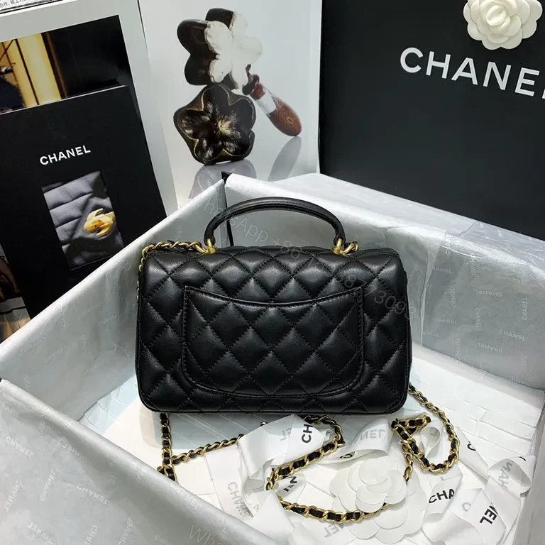 View 7 of Classic Quilted Black Bag with Gold Hardware - Luxury Leather Tote