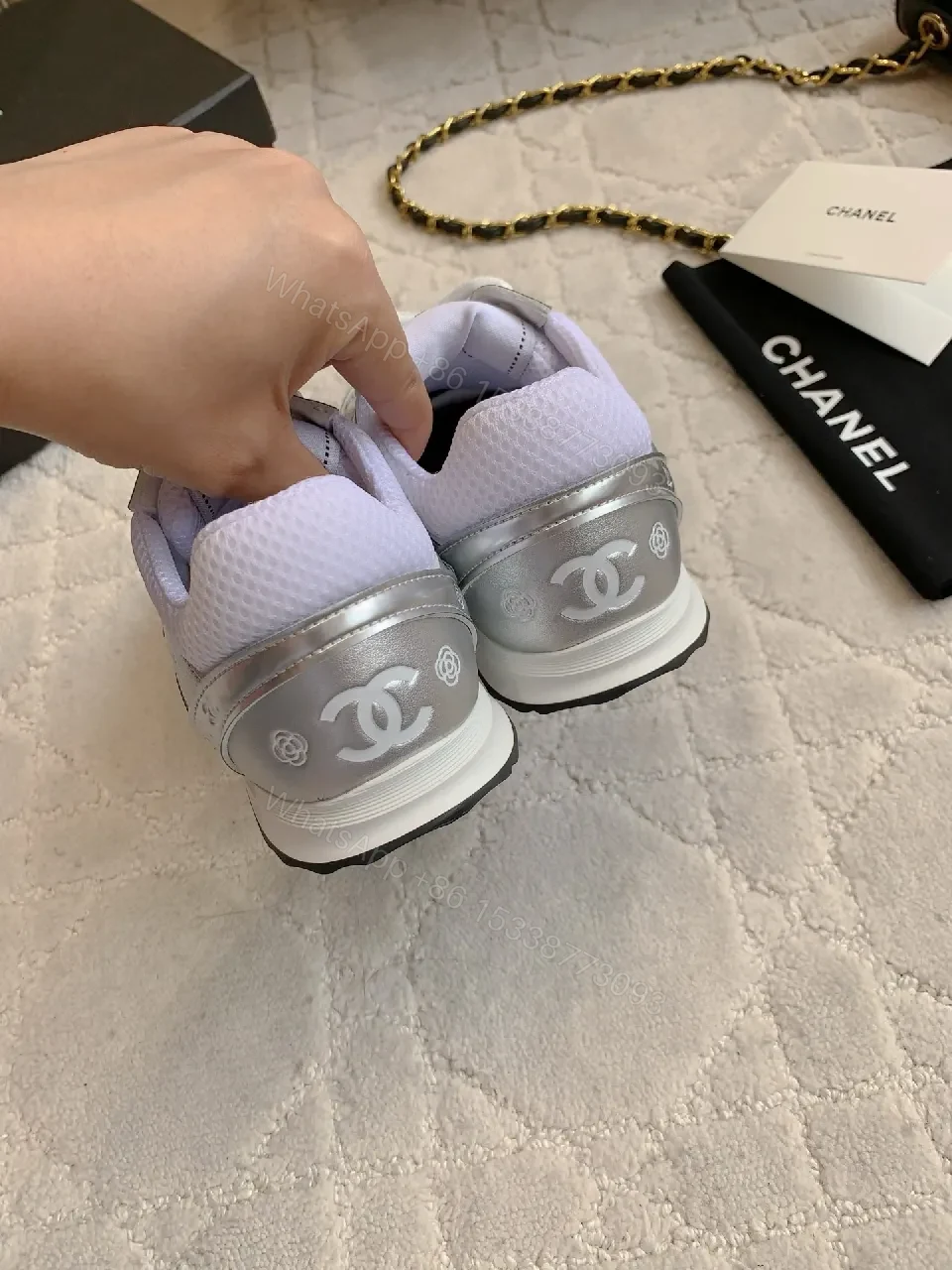 View 7 of White Silver Luxe Sneaker: Modern Comfort Runner