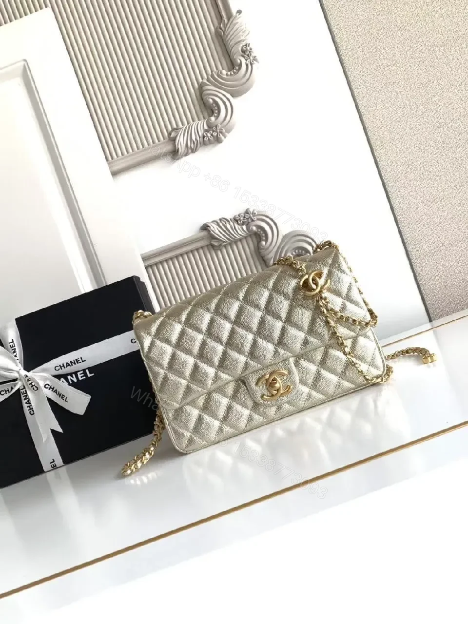 Quilted Lambskin Flap Bag with Gold Chain—Elegant Chic — view 1