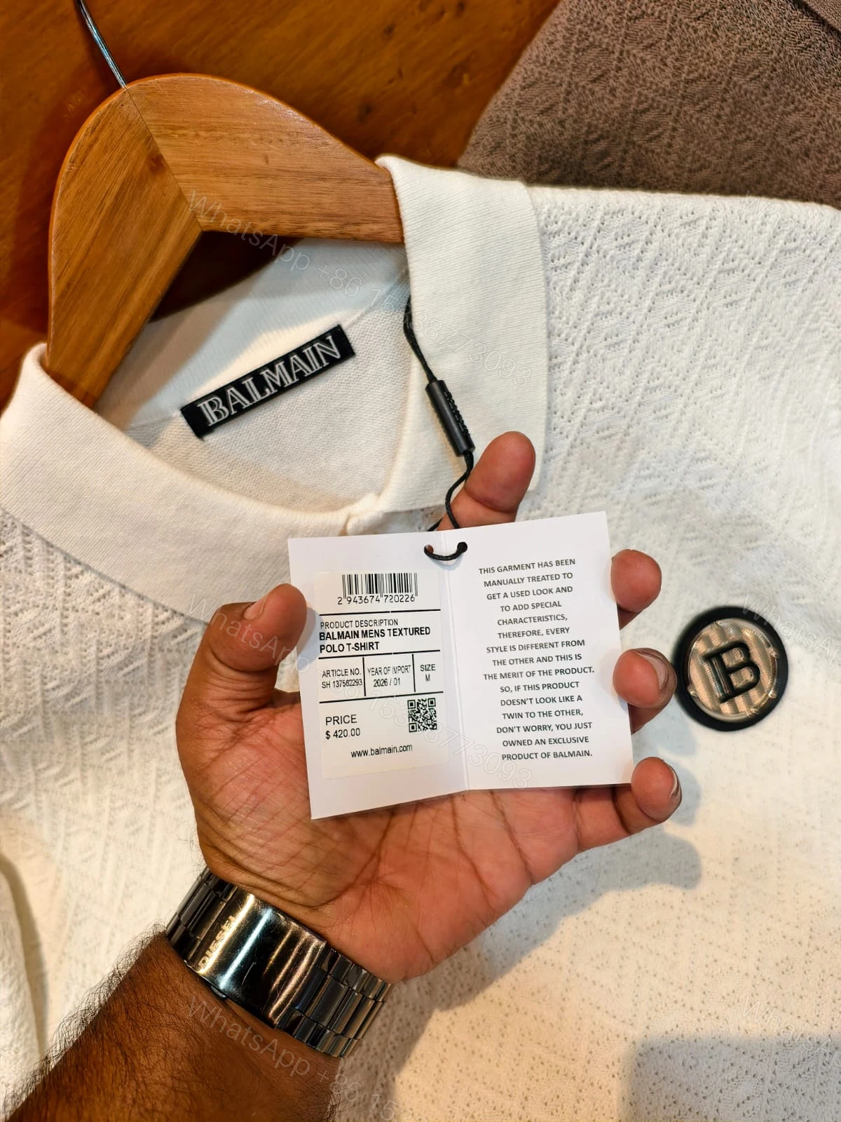 View 5 of FIRST COPY BALMAIN IMPORTED SUMMER BREATHABLE FABRICS COLLAR POLO T-SHIRT