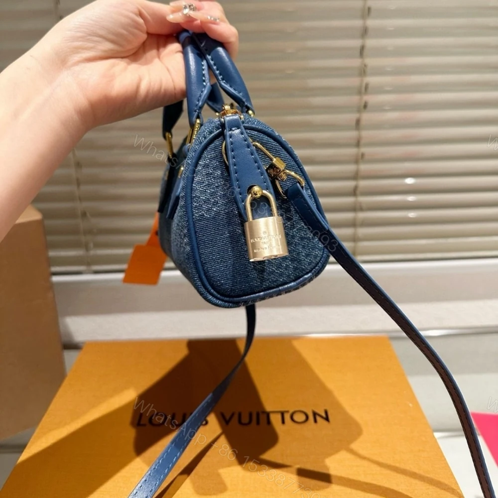 View 5 of Louis Vuitton Speedy 18 Bandoulière Denim Blue 18Cm N00208