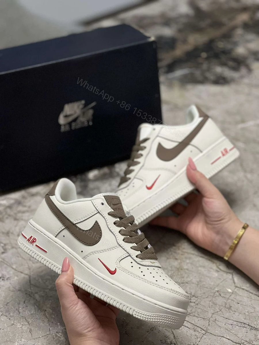 View 5 of First Copy Nike Air Force 1 White Sneakers with Brown Swoosh