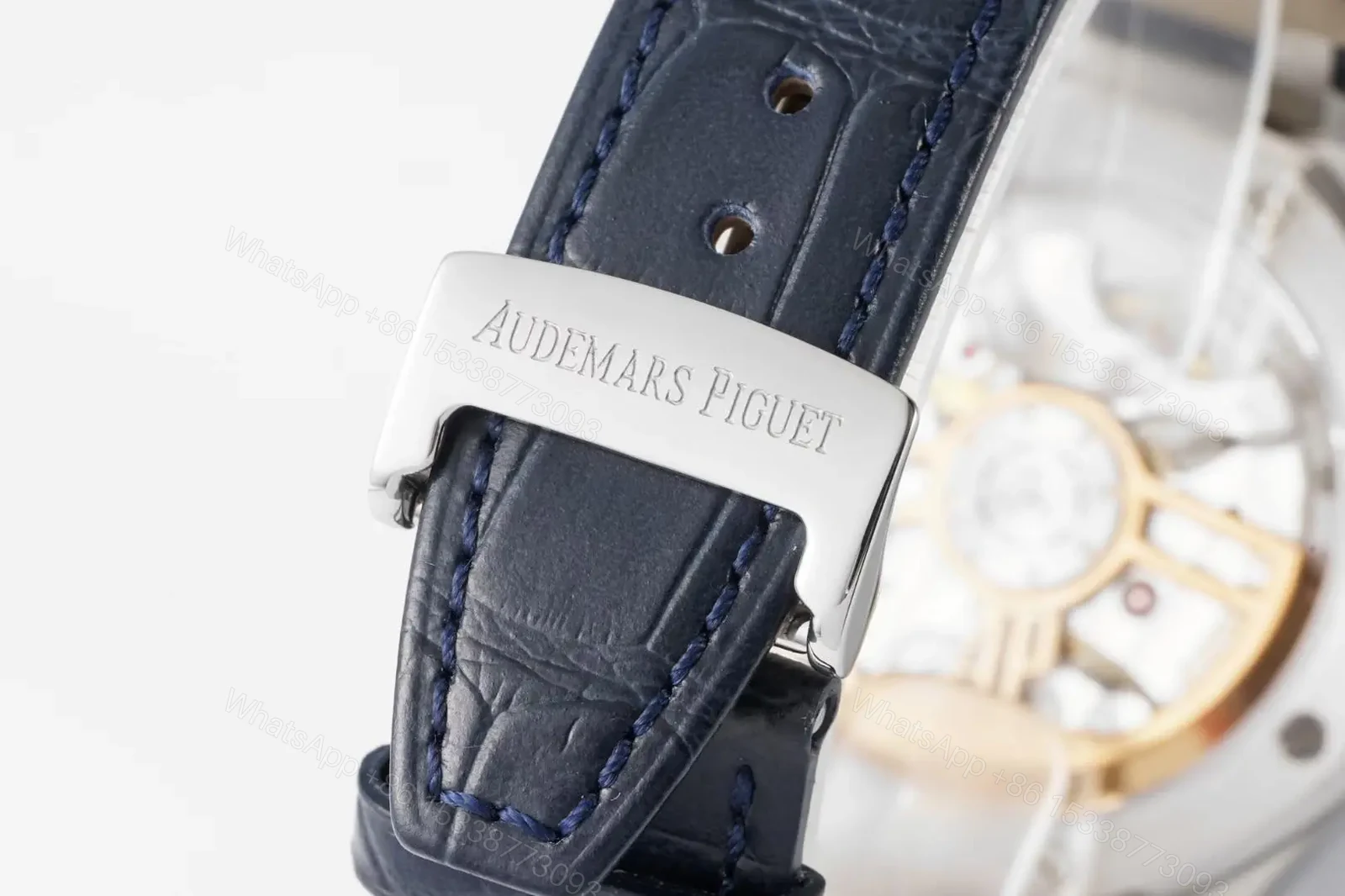 View 8 of 8F Factory Audemars Piguet Royal Oak 15500 Stainless Steel Watch with Blue Dial and Leather Strap