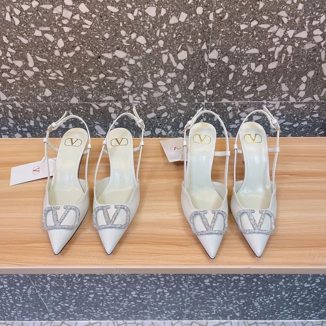 Valentino Women White Leather Pointed Slingback Pumps — view 1