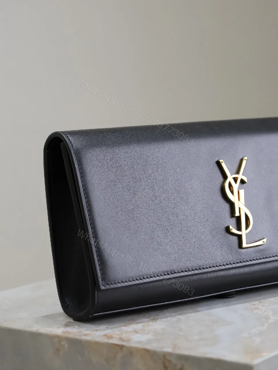 View 9 of Elegant Leather Clutch: Black, Gold Hardware, Minimalist Luxe