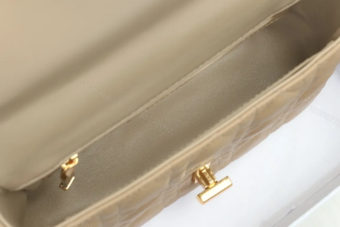 View 8 of Quilted Beige Calfskin Shoulder Bag – Gold Hardware Charm