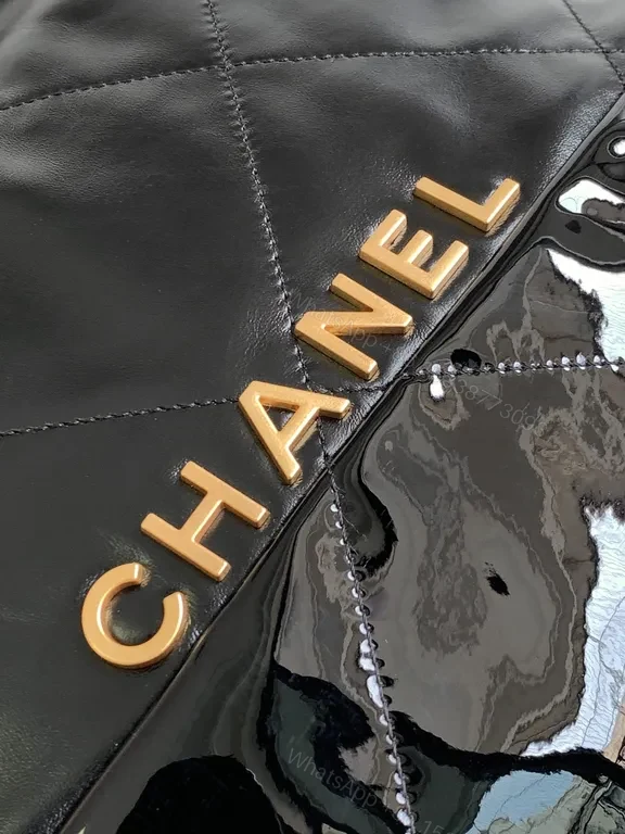 View 8 of Chanel-Inspired Black Quilted Tote with Gold Chain Luxury Tote
