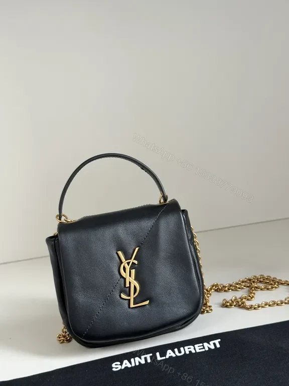 Black Leather Mini Saint Laurent Bag with Gold Hardware, Compact Luxury, Crossbody/Top Handle — view 1
