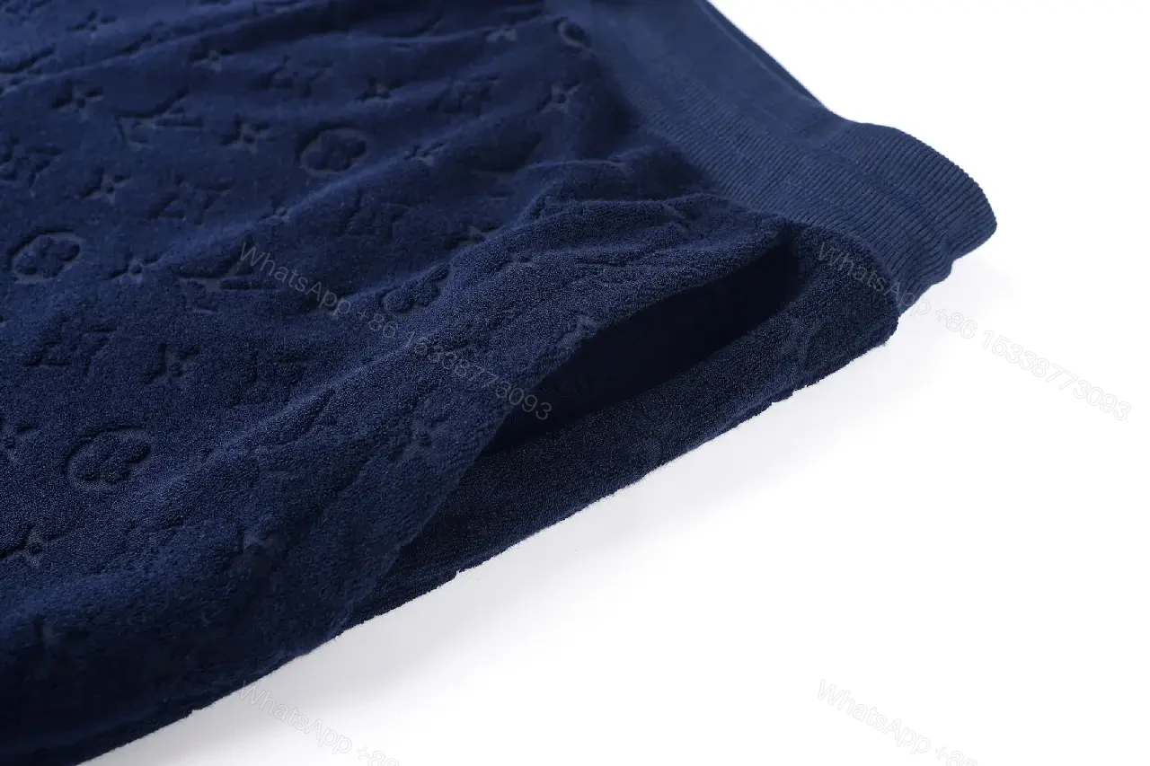 View 3 of Navy Cotton Louis Vuitton-Patterned Drawstring Shorts
