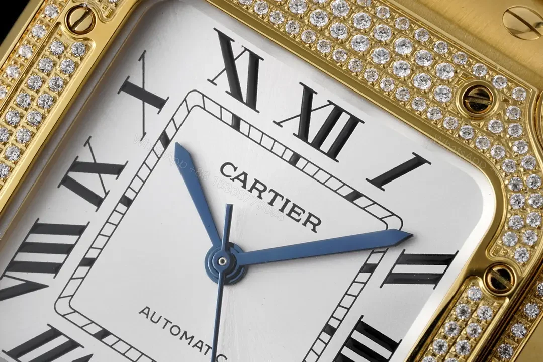 View 2 of JF Factory Cartier Santos de Cartier Women’s Watch – Stainless Steel and Gold with White Dial, Blue Hands, and Brown Leather Strap