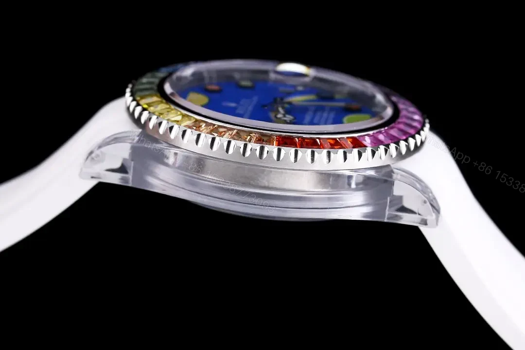 View 6 of Rolex Submariner Phantom Blue Dial Rainbow Crystal Edition White Strap 40mm RG-SUB-PHANTOM-BLUE-CARTOON