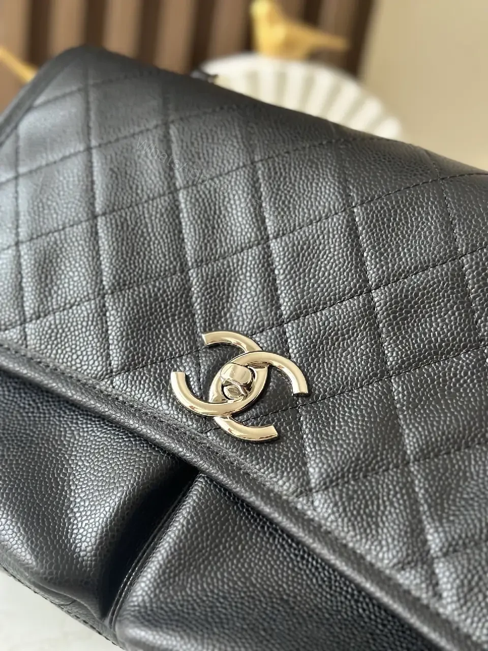 View 8 of Quilted Crossbody Bag: Navy Leatherette, Iconic Hardware, Compact Luxury