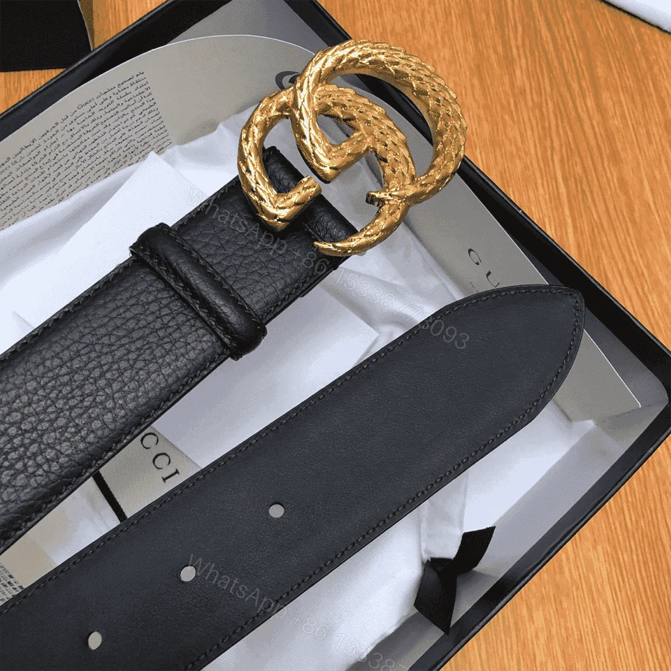 View 4 of GUCCI LEATHER BELT W/ TEXTURED DOUBLE G BUCKLE – B10