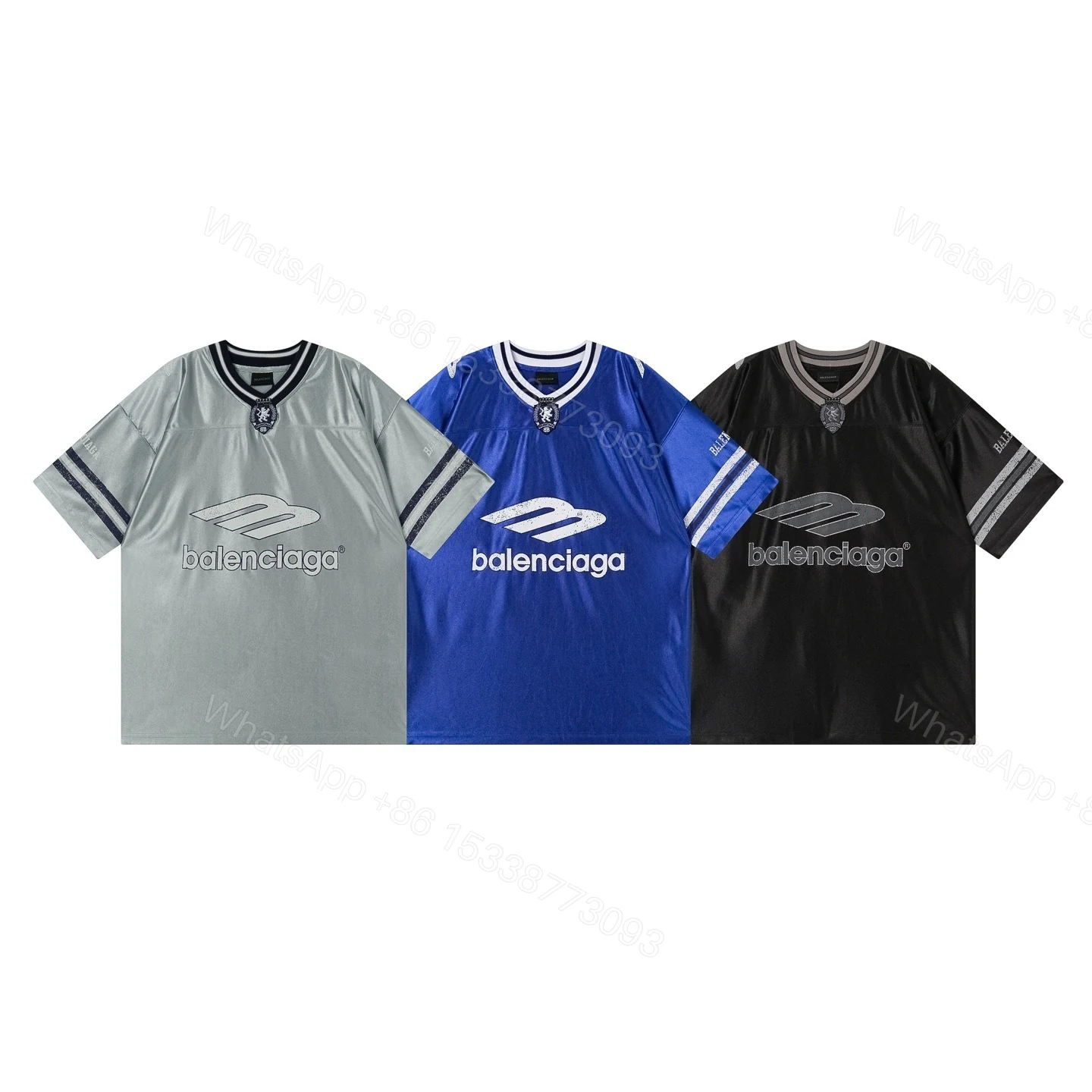 View 13 of Balenciaga Clothes 3B Silhouette Ribbed V-neck Printed T-shirt Black/Blue/Gray