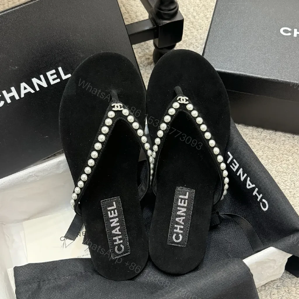 View 4 of Velvet Pearl-Trim Slides: Luxe Comfort, Subtle Sparkle