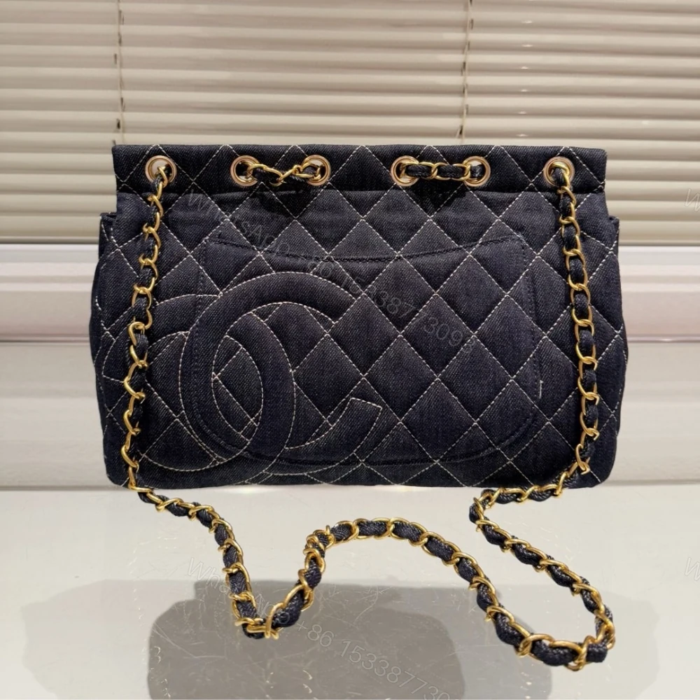 View 3 of Chanel Classic Flap Bag In Denim Dark Blue 30Cm