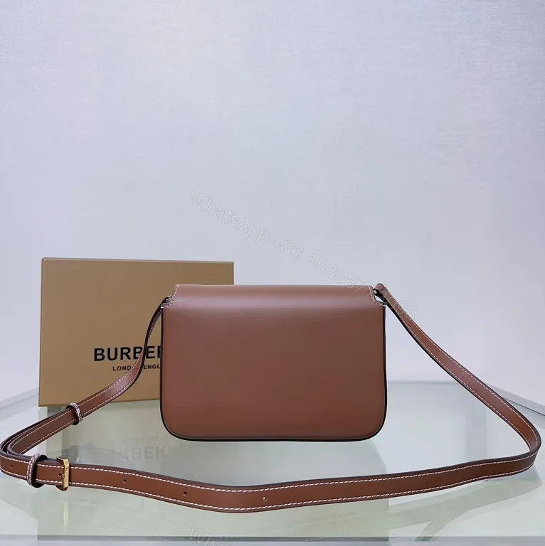View 7 of Chic Burberry-Inspired Leather Crossbody Bag with Checkered Front