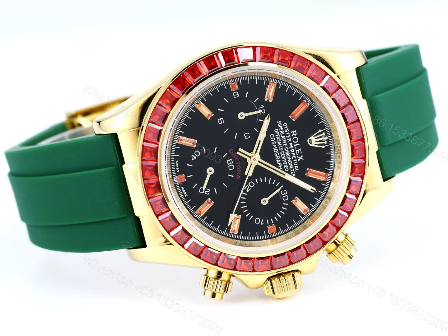 View 5 of Rolex Daytona Pumpkin Bezel Replica 43MM Premium Green Rubber Strap Custom Edition RG-ROLEX-DAYTONA-PUMPKIN-GREEN-43