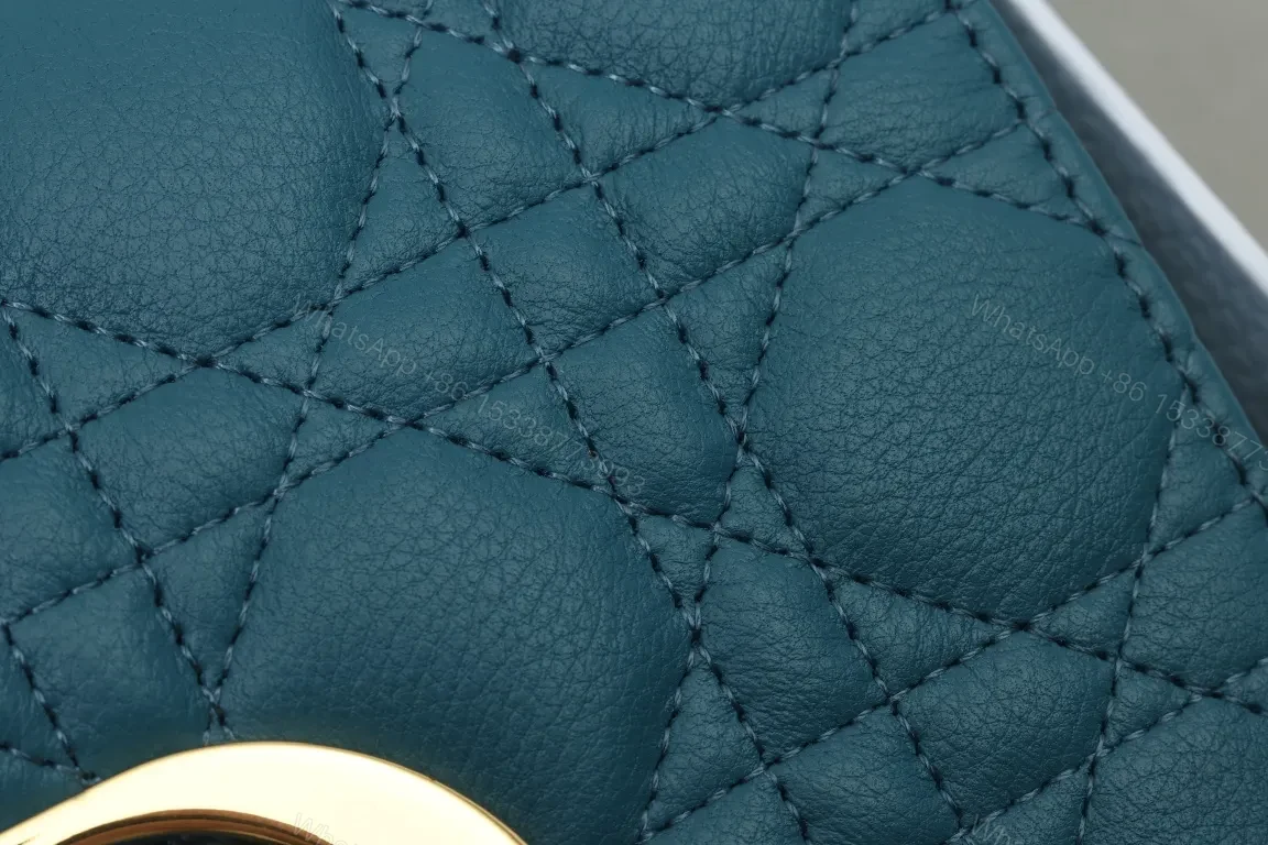 View 9 of Teal Quilted Chain-Accent Bag in Structured Canvas