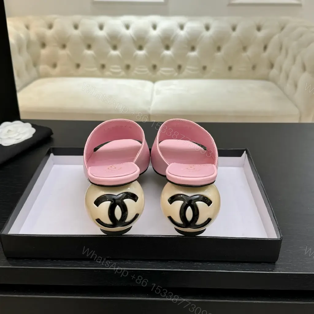 View 8 of Pastel Pink Leather Slides with Double-Circle Hardware, Open-Toe Comfort